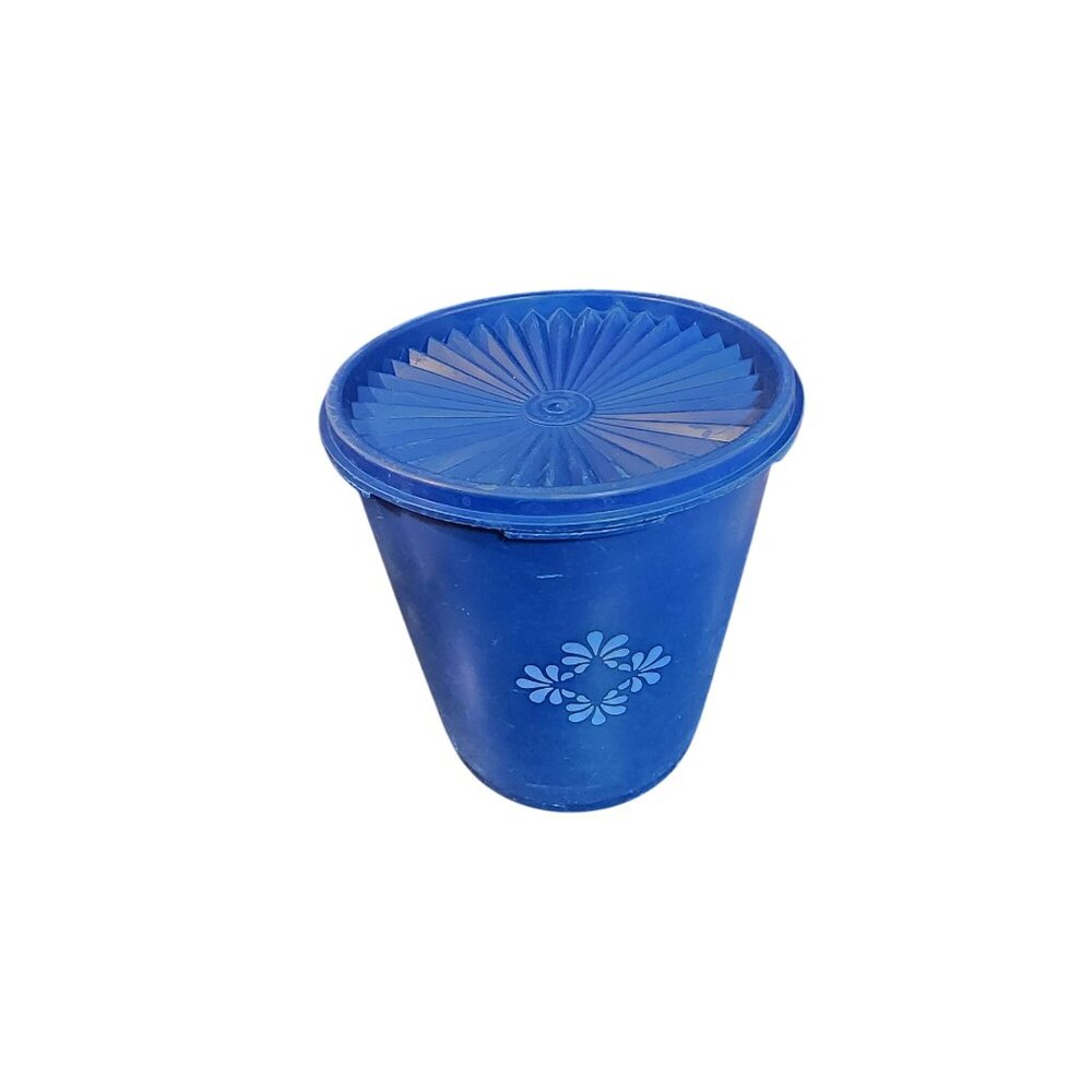 Vintage Tupperware Retro Blueberry Blue Canister Starburst seal 12 Cups